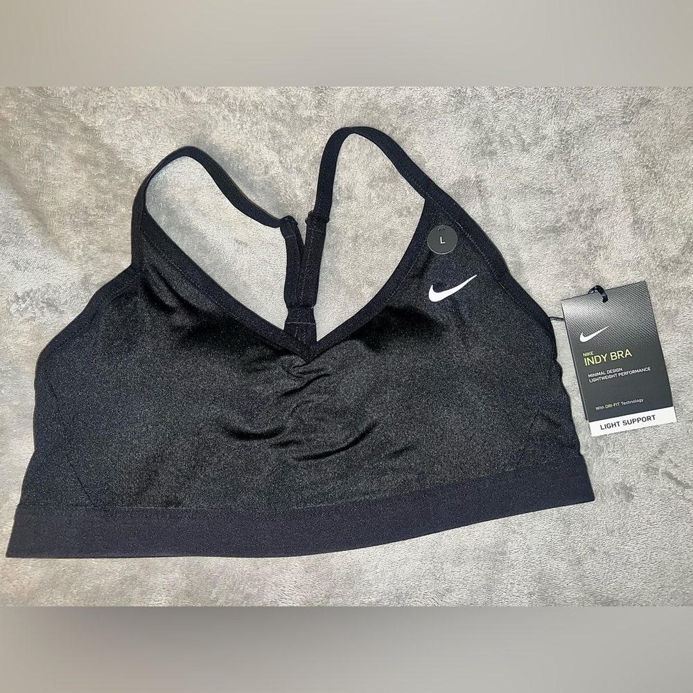 Nike Women's V-Neck Indy Black Sports Bra Large